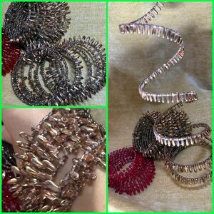 Handmade Vibrant rose gold glass Beaded slinky Bracelet bangle never worn